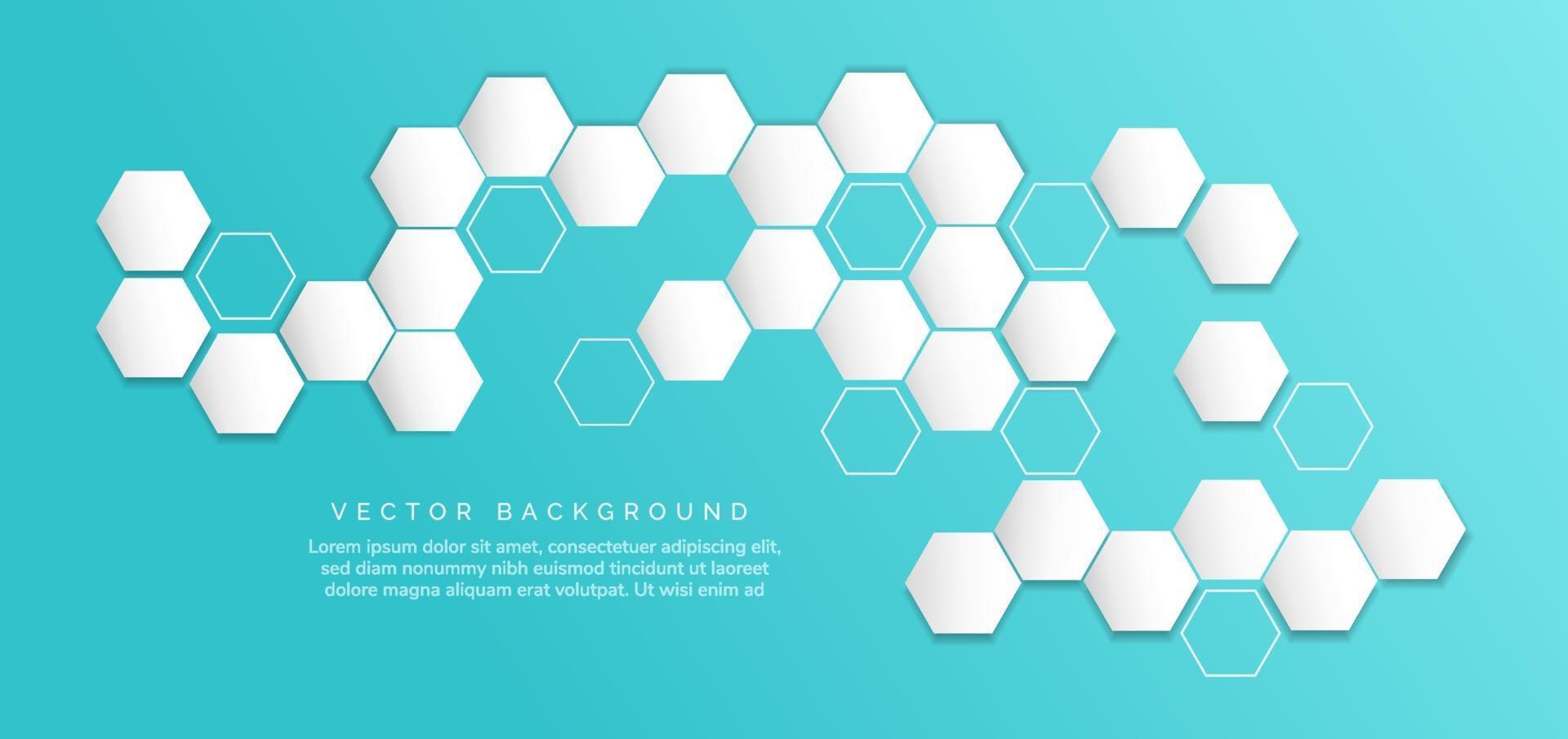 Abstract white hexagon and hexagon lines on blue background with space for text. vector