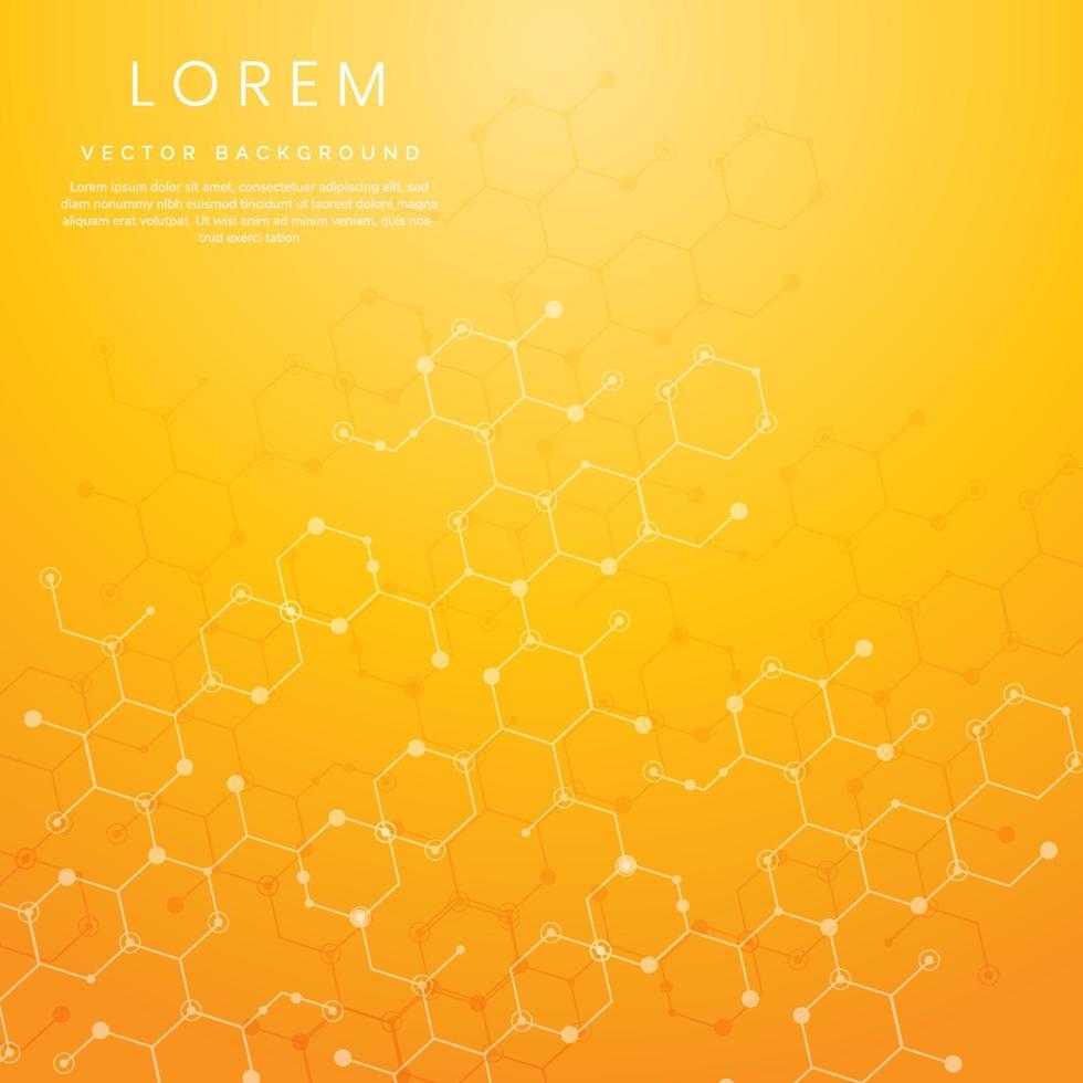 Abstract hexagon lines pattern on yellow background. Medical and science, structure molecule dna concept. vector