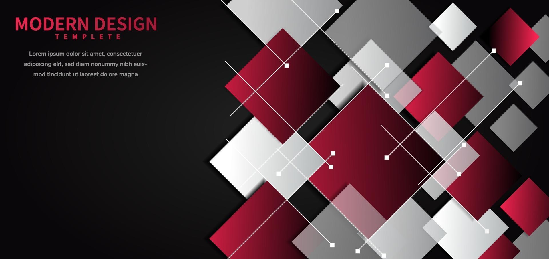 Abstract geometric background with square shape red and grey overlapping on black background. vector