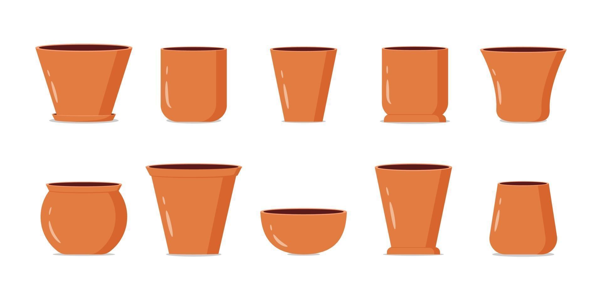 Empty brown flower pots collection vector