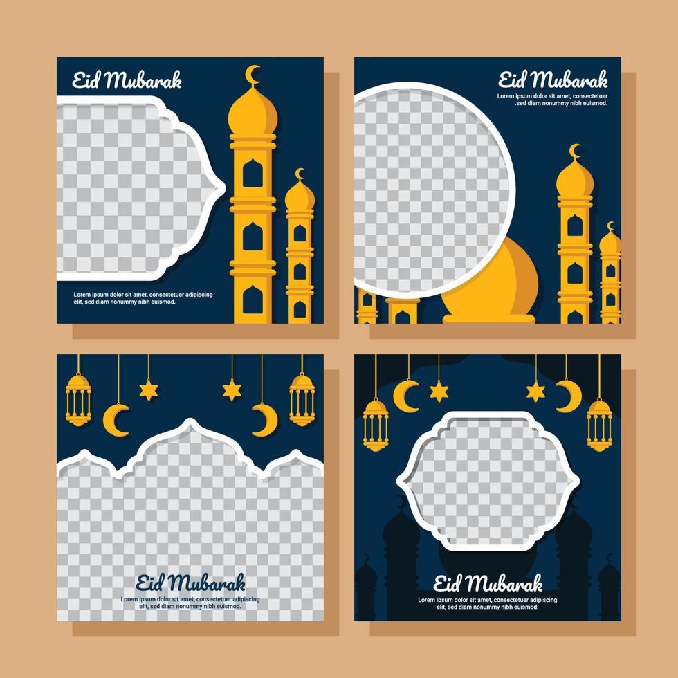 Flat Eid Mubarak Social Media Post vector