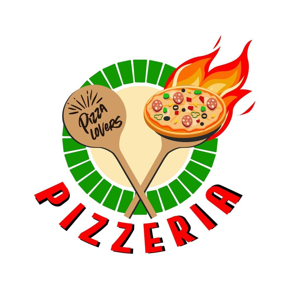 Pizzeria, fast food logo or label. Menu design for cafe and restaurant. Free Vector illustration.