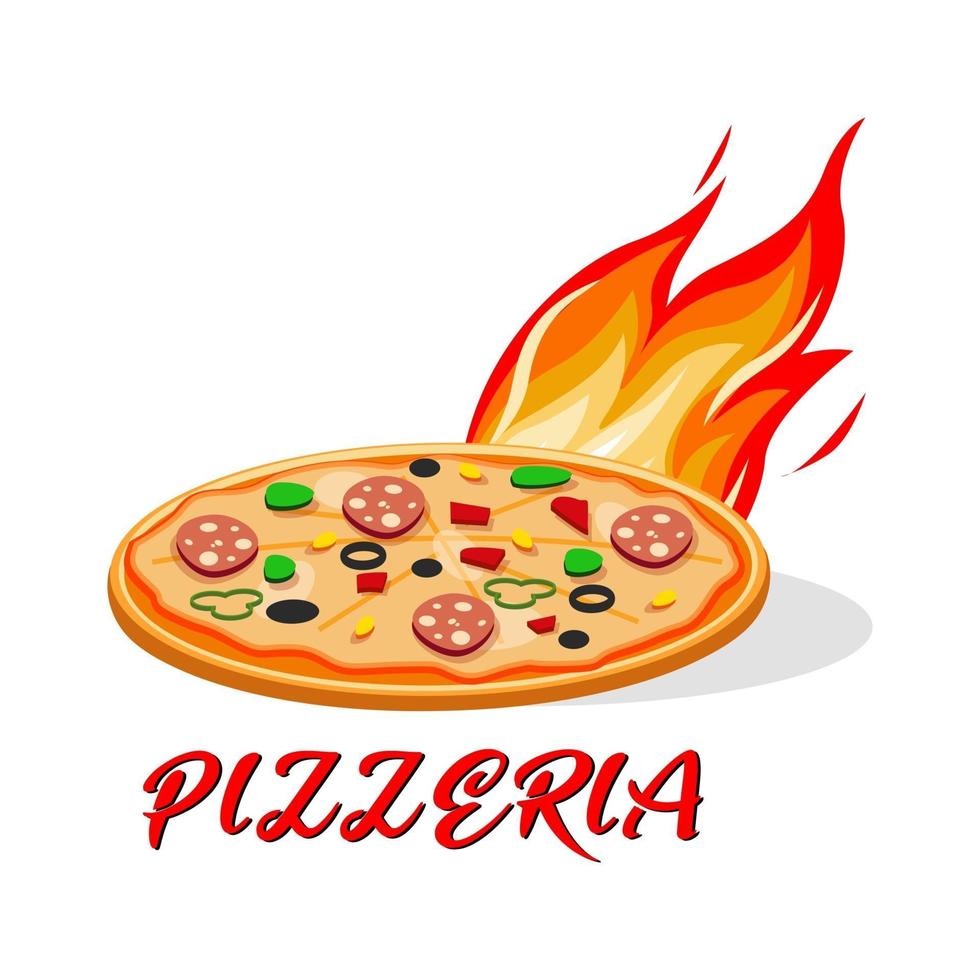 Pizzeria, fast food logo or label. Menu design for cafe and restaurant. Free Vector illustration.