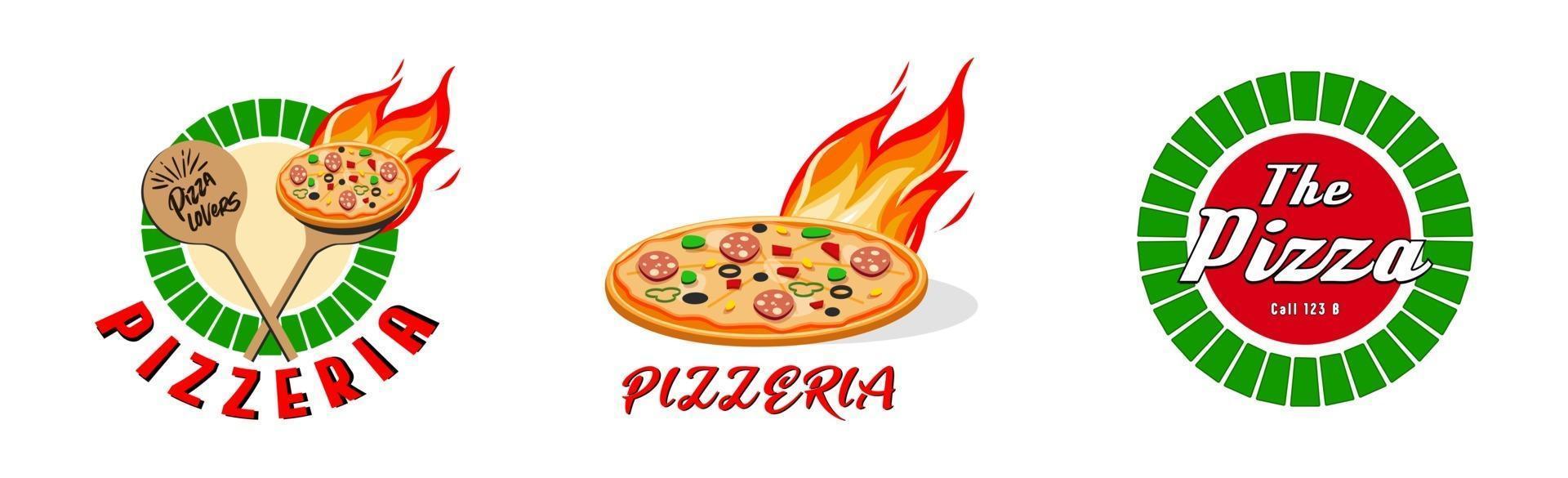 Pizzeria, fast food logo or label. Menu design for cafe and restaurant. Free Vector illustration.