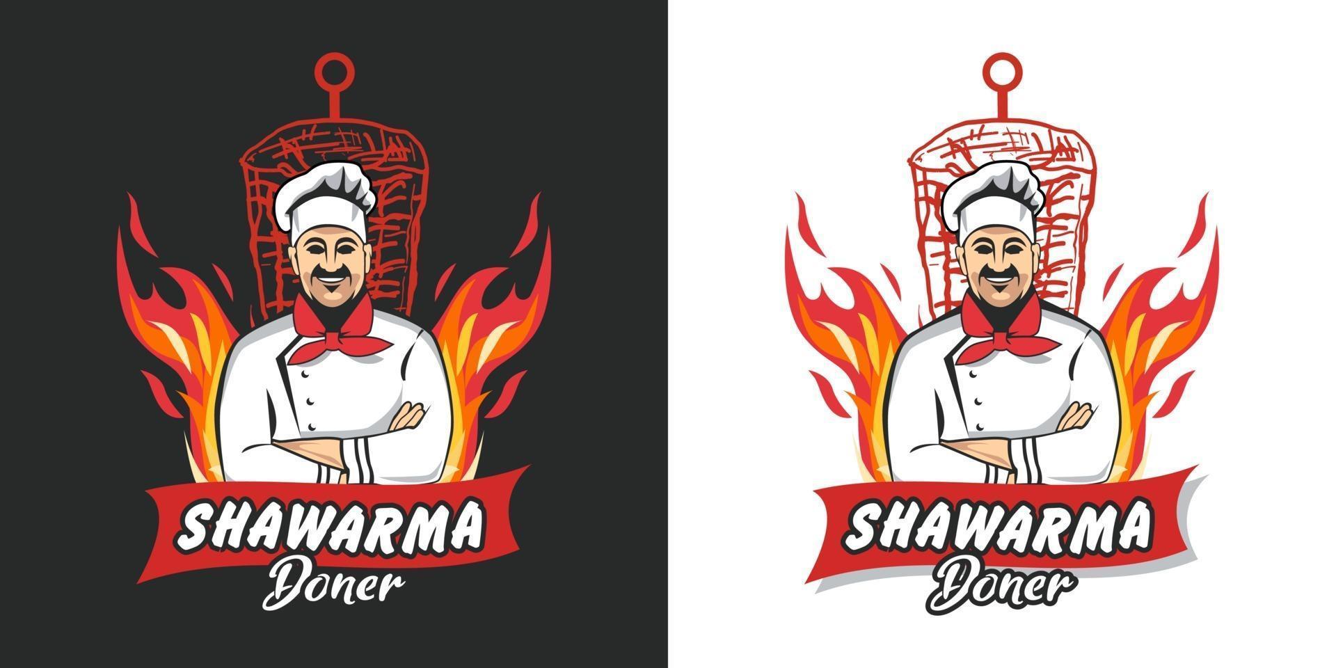 logo de shawarma para restaurantes y mercados. plantilla de logotipo de doner kebab. ilustración vectorial eps10. vector