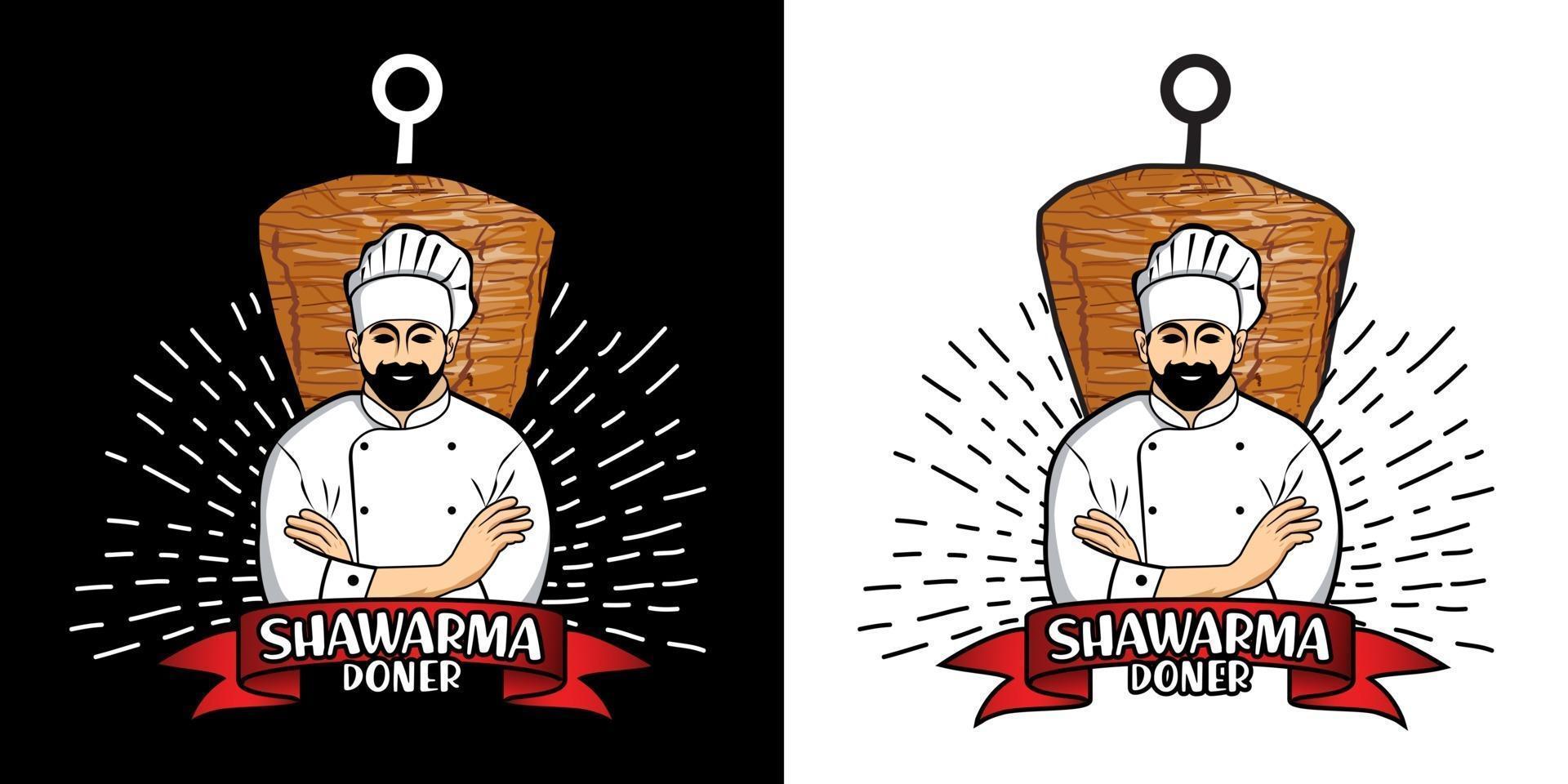 logo de shawarma para restaurantes y mercados. plantilla de logotipo de doner kebab. ilustración vectorial eps10. vector