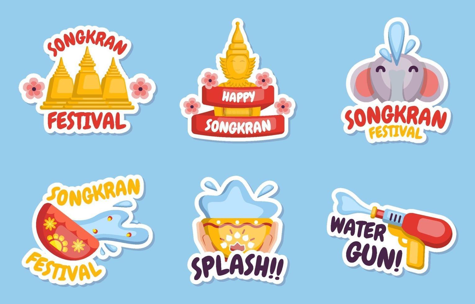 colección de pegatinas del festival songkran vector