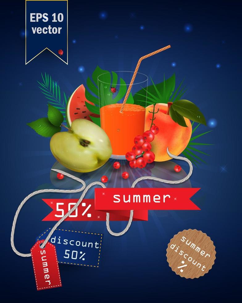 Summer sale illustration with fruit and juice vector