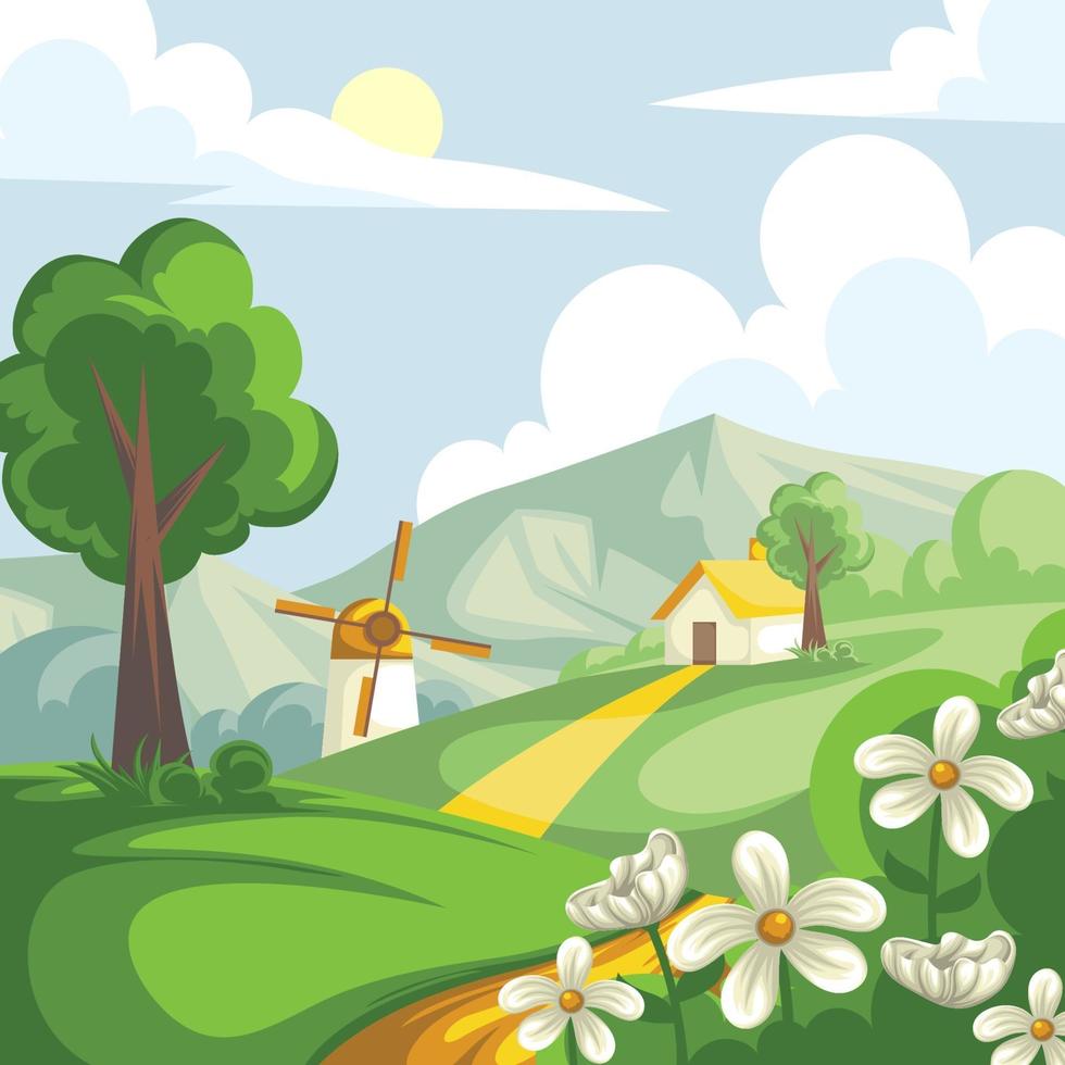 hermoso diseño de paisaje de primavera vector