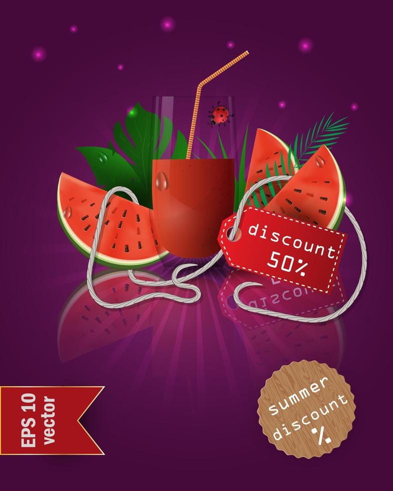 ilustración de venta de verano con fruta y jugo vector