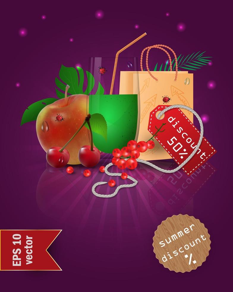 Summer sale illustration with fruit and juice vector