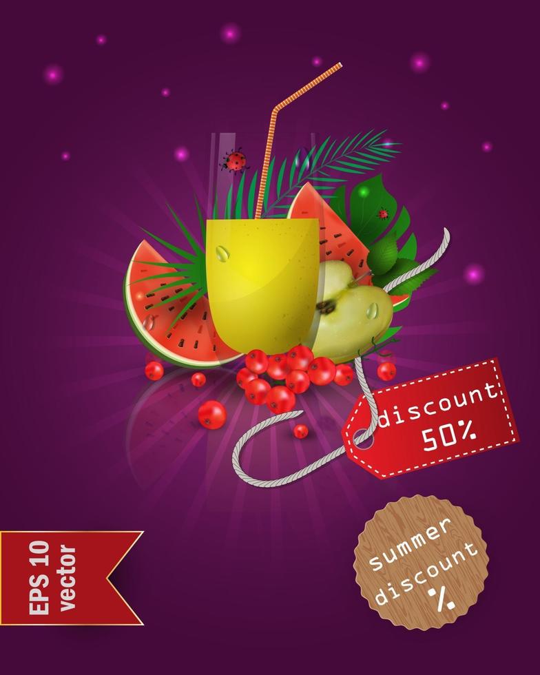 Summer sale illustration with fruit and juice vector