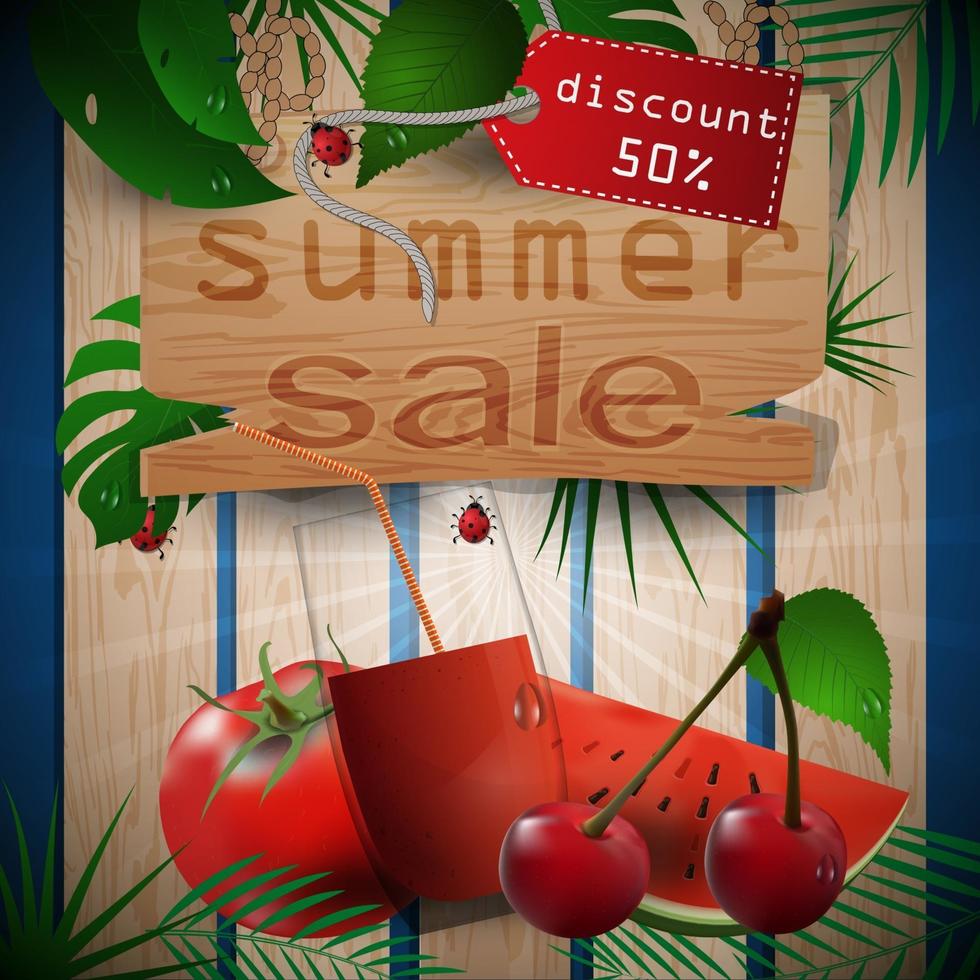 ilustración de venta de verano con fruta y jugo vector