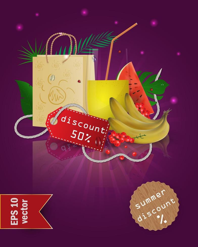 Summer sale illustration with fruit and juice vector