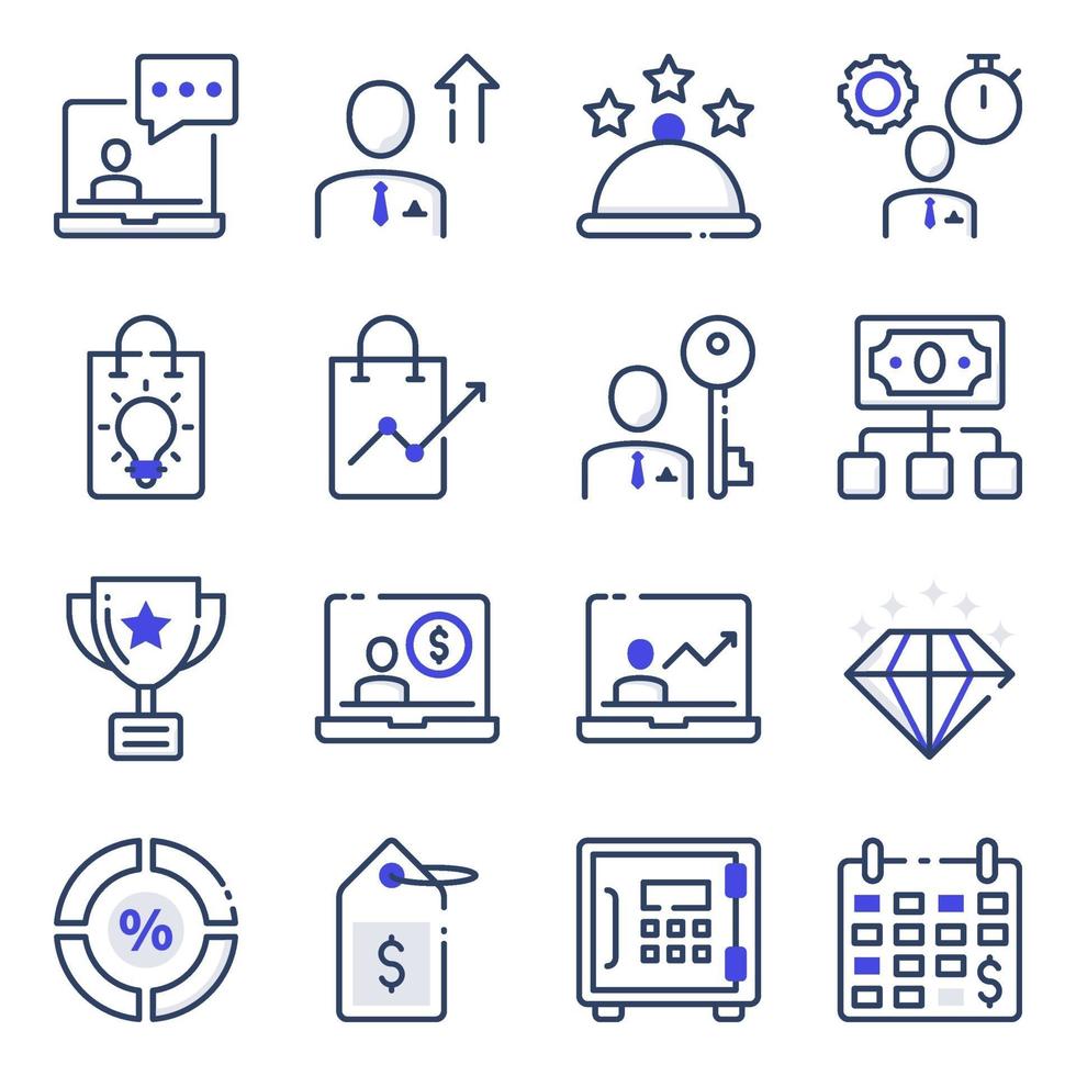 paquete de iconos planos de negocios y comercio electrónico vector