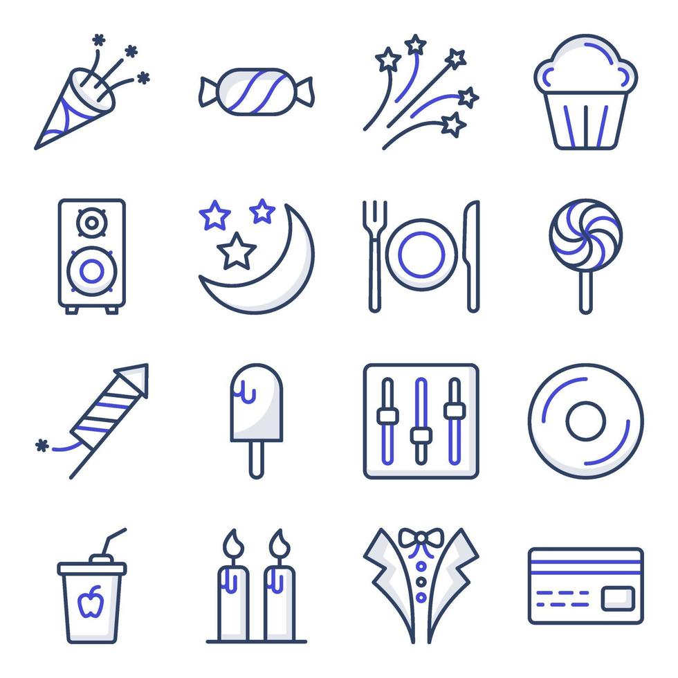 Pack of Party Accessories Flat Icons vector