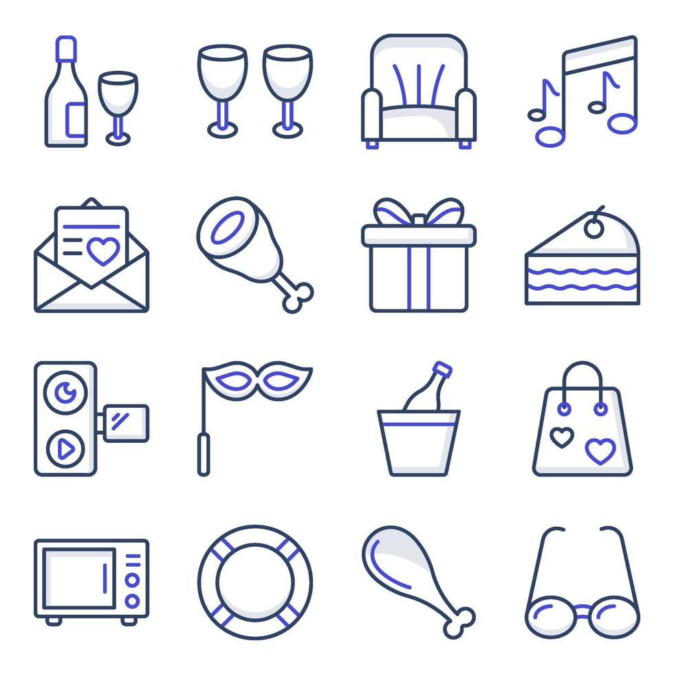 Pack of Party Flat Icons vector