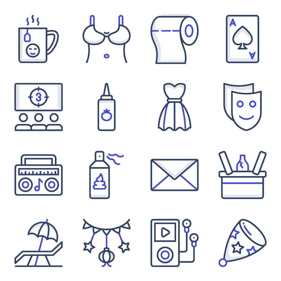 paquete de iconos planos de fiesta y celebración vector