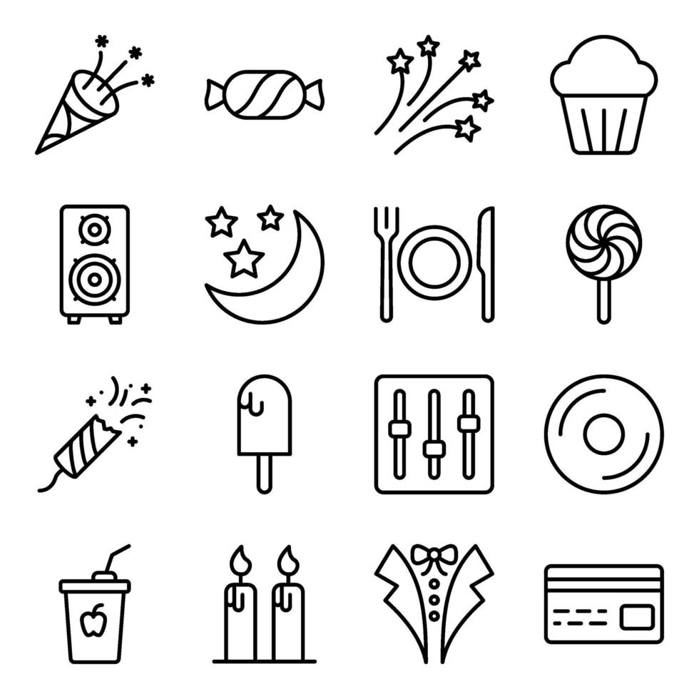 Pack of Party Accessories Linear Icons vector