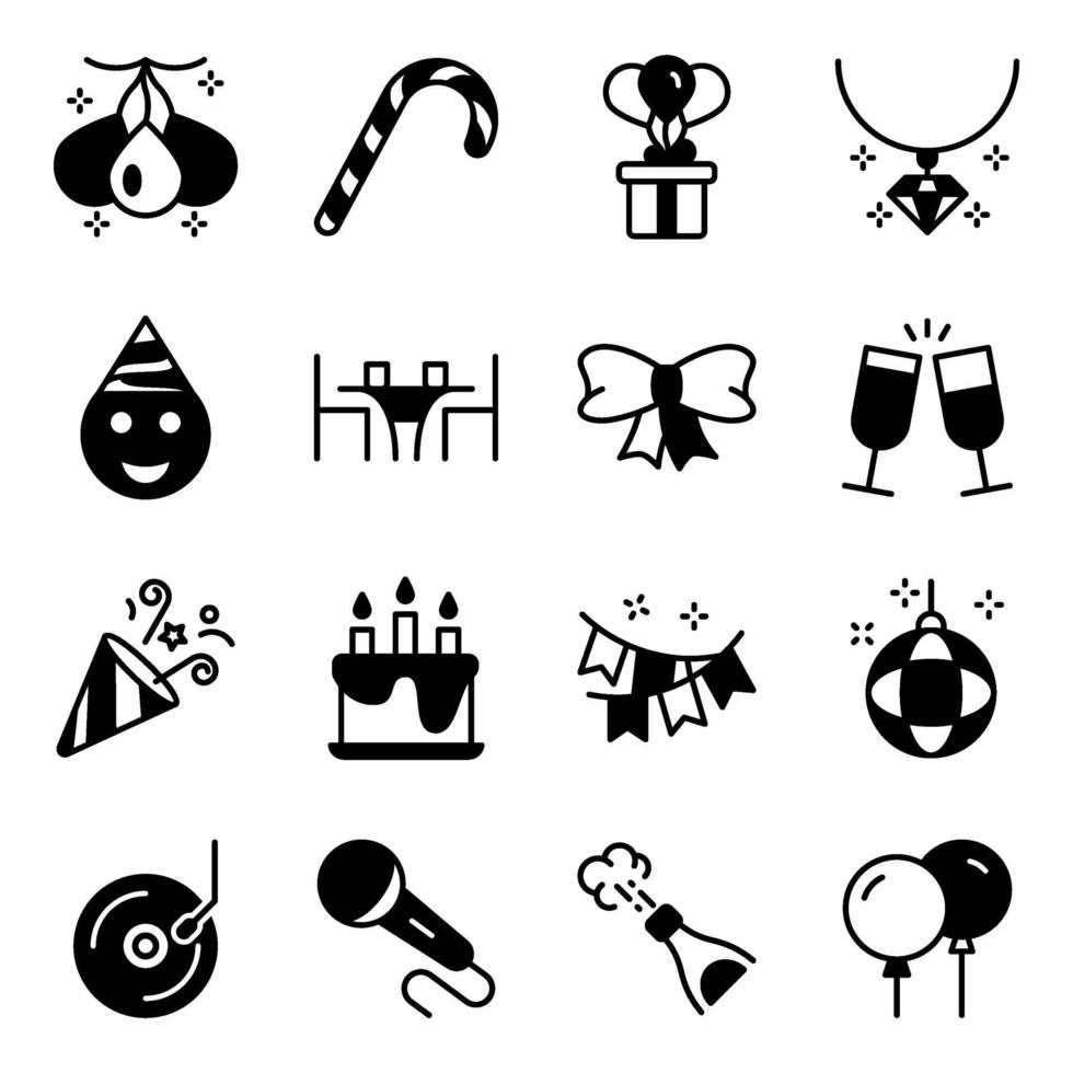 Pack of Party and Decoration Solid Icons vector