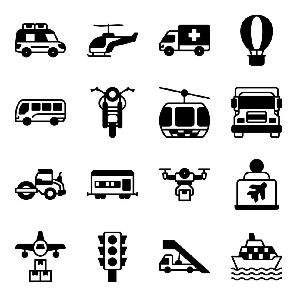 Pack of Automobile Solid Icons vector