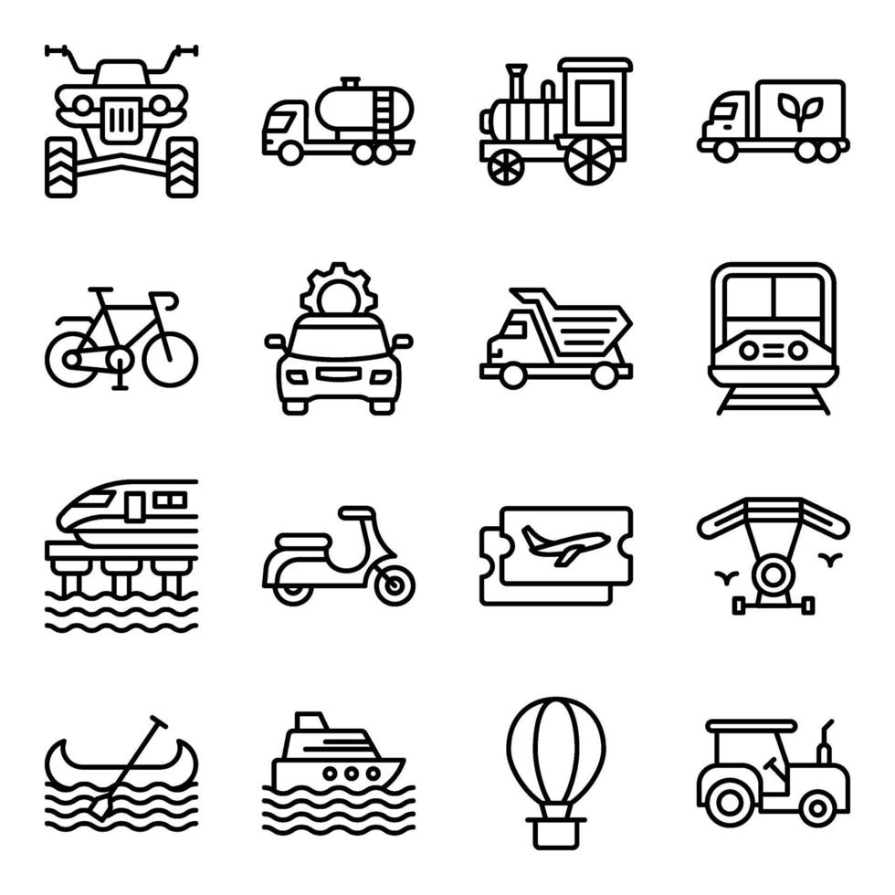 paquete de iconos lineales de viaje y transporte vector