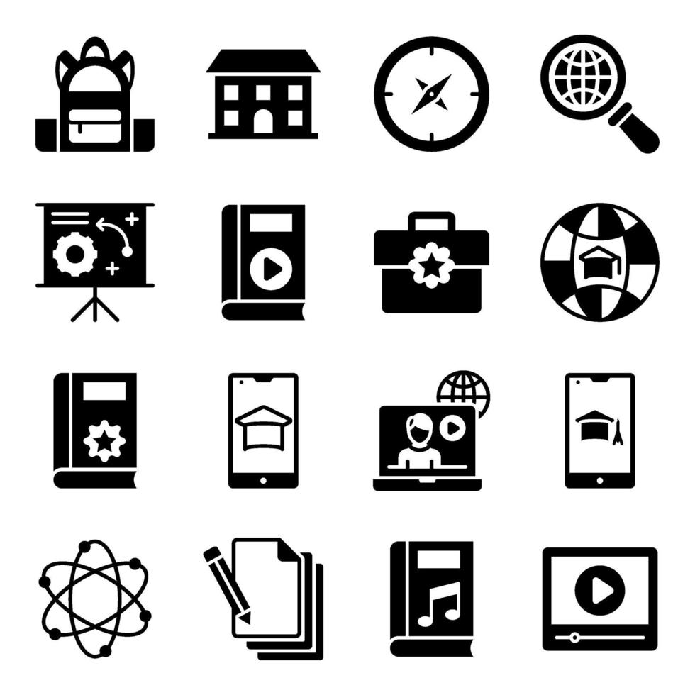 Pack of Education Solid Icons vector