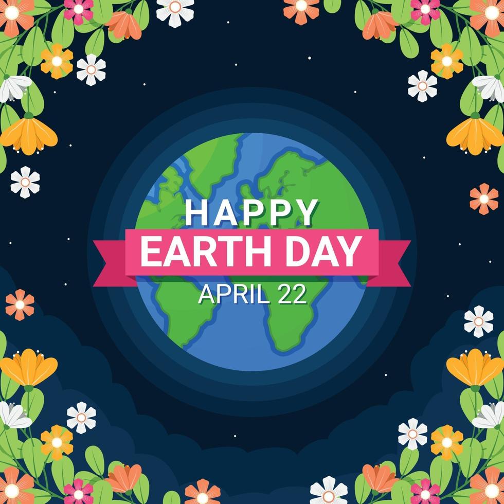 Earth Day Concept With Flower Borders vector