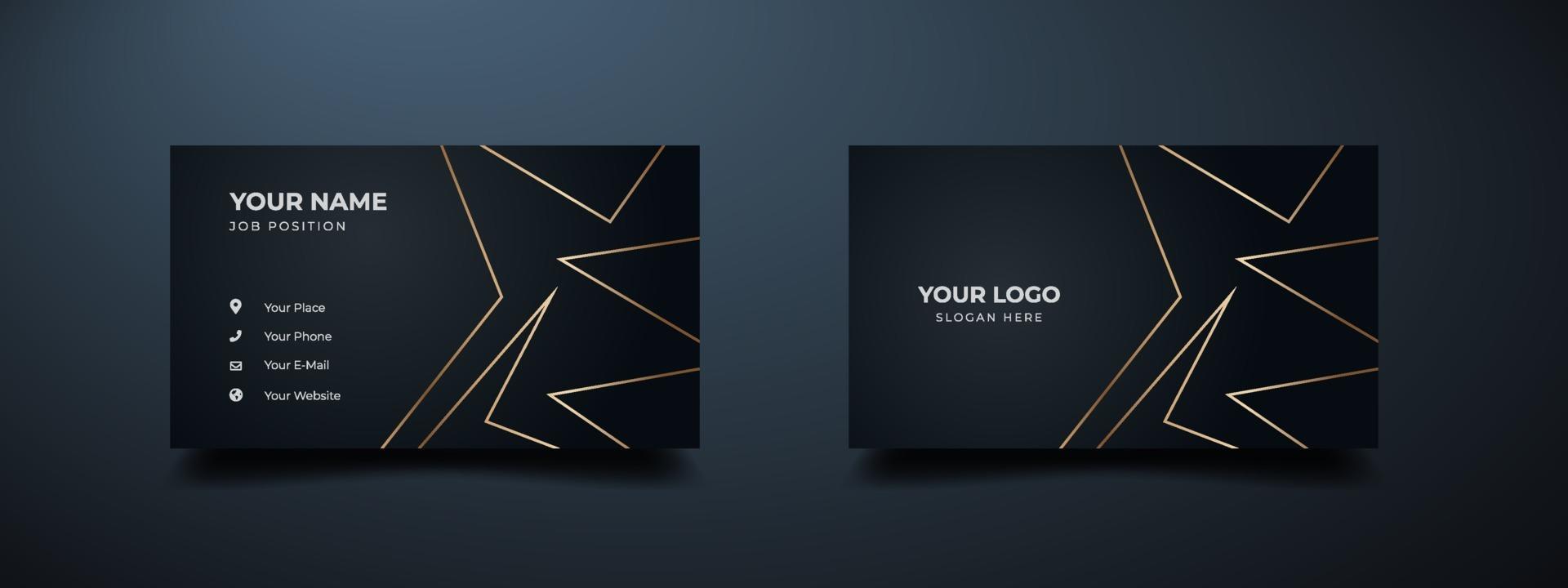 Luxury and elegant business card with dark black. Abstract golden line background. Decorative vector illustrator print template.