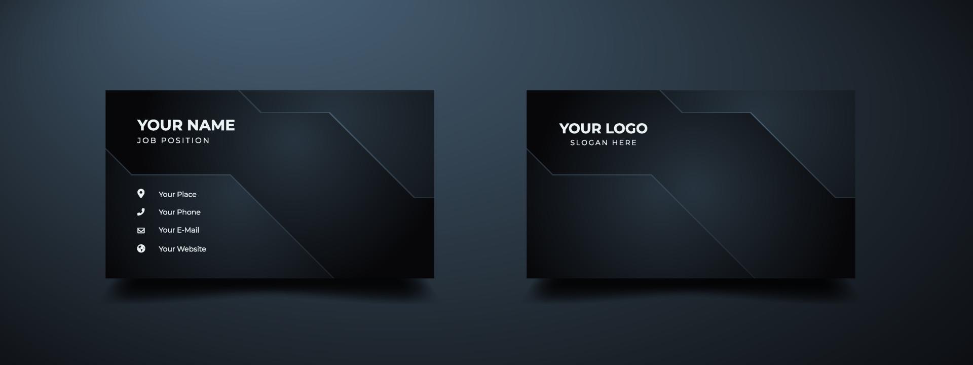 Business card design template with modern shape. Dark gradient abstract background. Vector illustration ready to print.