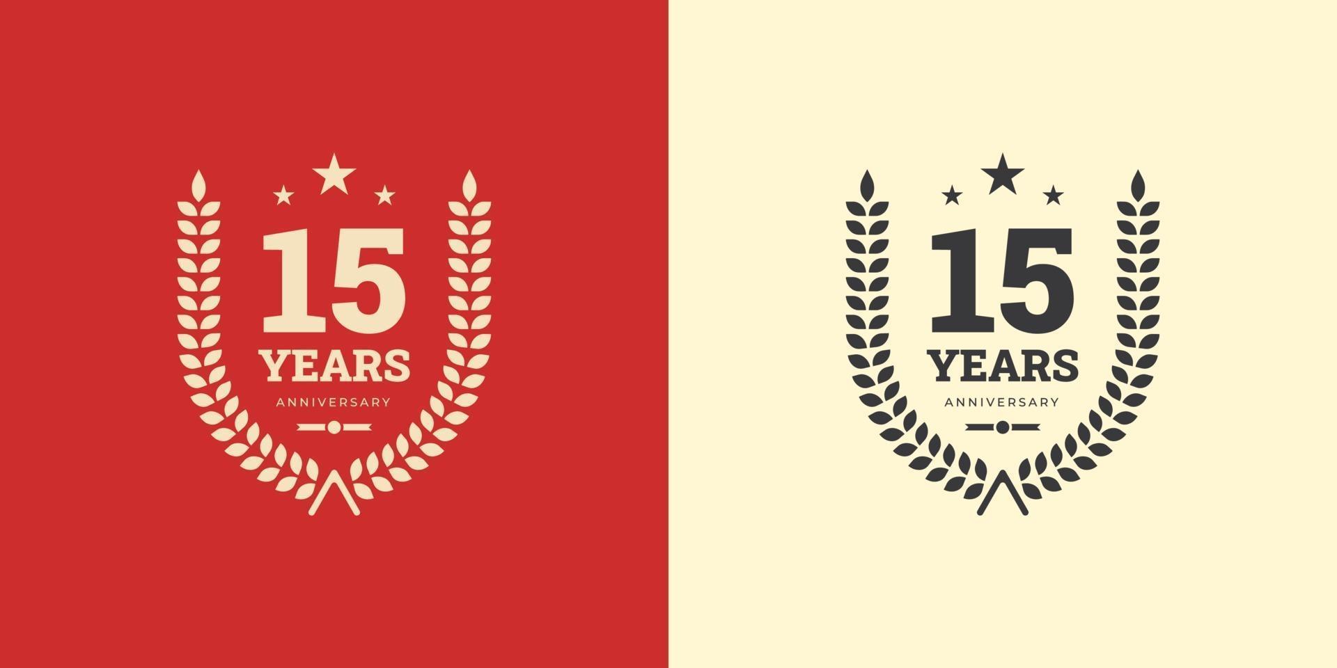 Celebración de plantilla de logotipo de aniversario de 15 años con concepto clásico vintage. ilustración de diseño de plantilla de vector. vector
