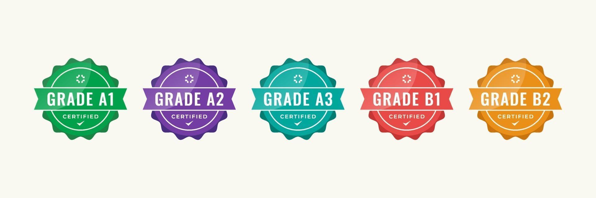 Certified badge logo design for company training badge certificates to determine based on criteria. Set bundle certify colorful vector illustration template.