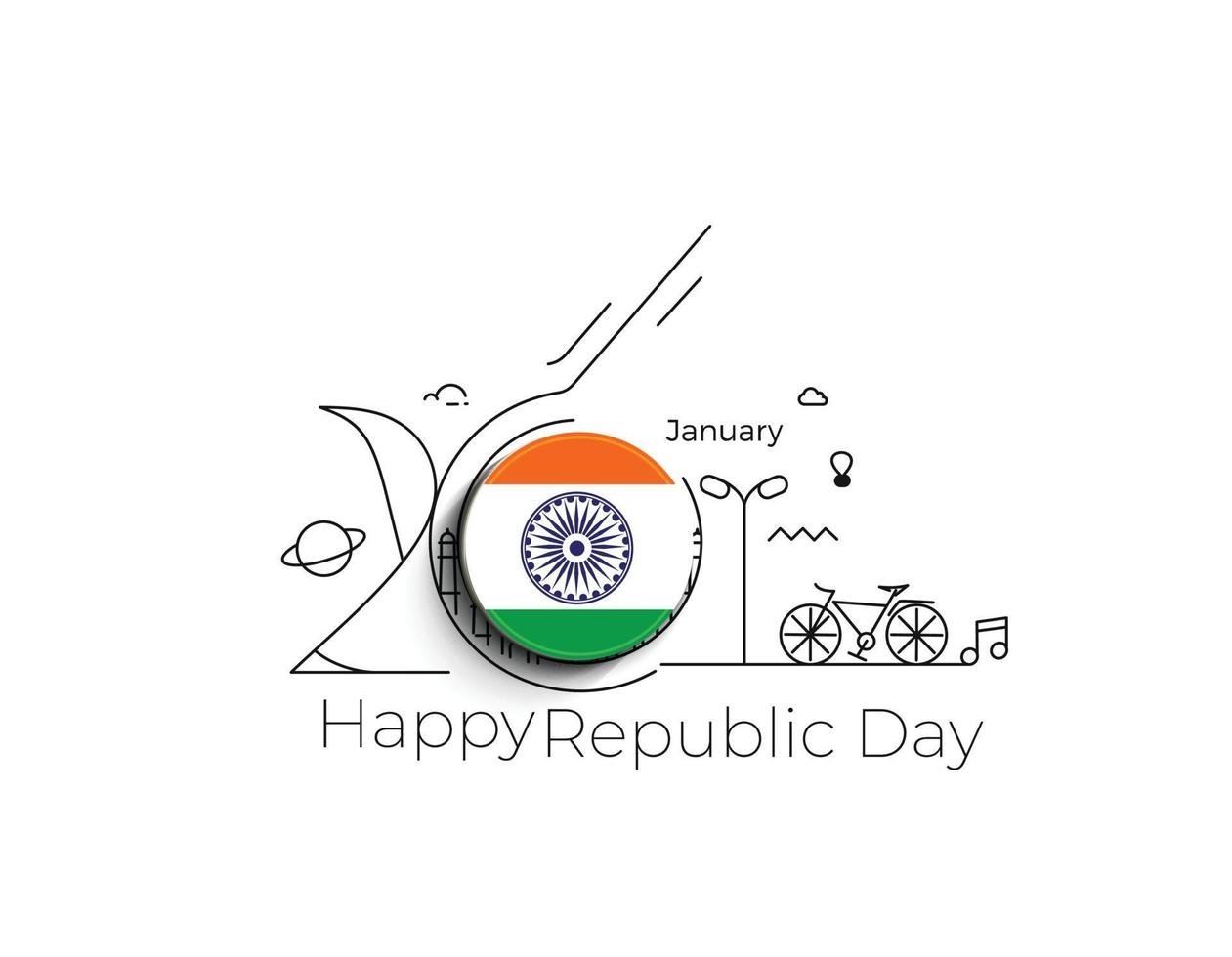 Indian Republic day concept with text 26 January. vector