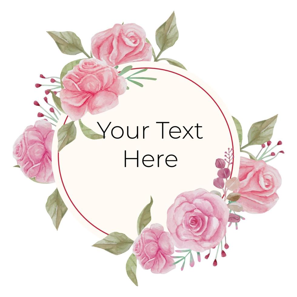 watercolor circle frame pink rose vector illustration