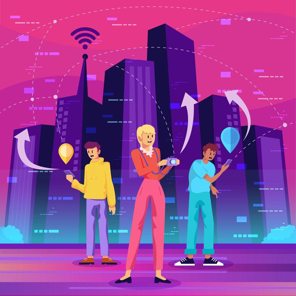 People Connect with Each Other in Smart Cities vector