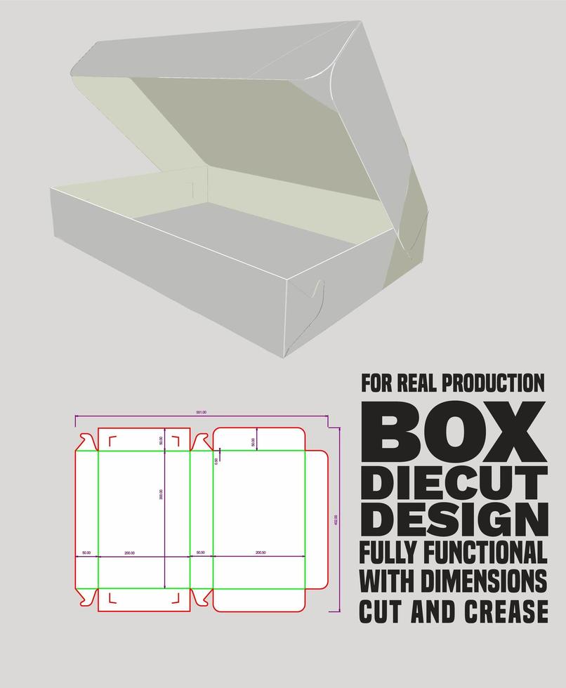 BOX DIE CUT DESIGN WITH CREASE AND CUT, Unglued with Four Single Walls - Locking Flaps Claw-Lock. vector