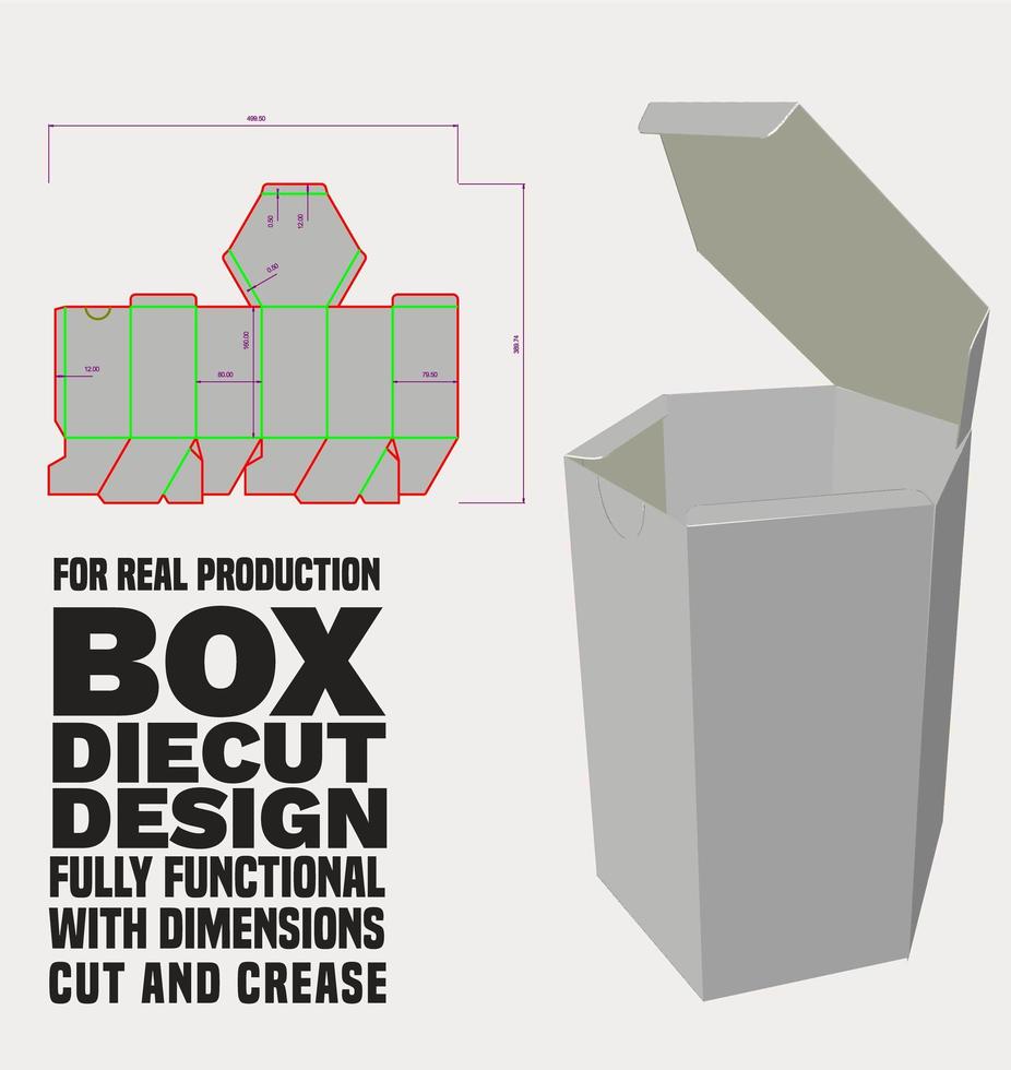 Hexagonal box die cut Crash Lock to DustFlap vector