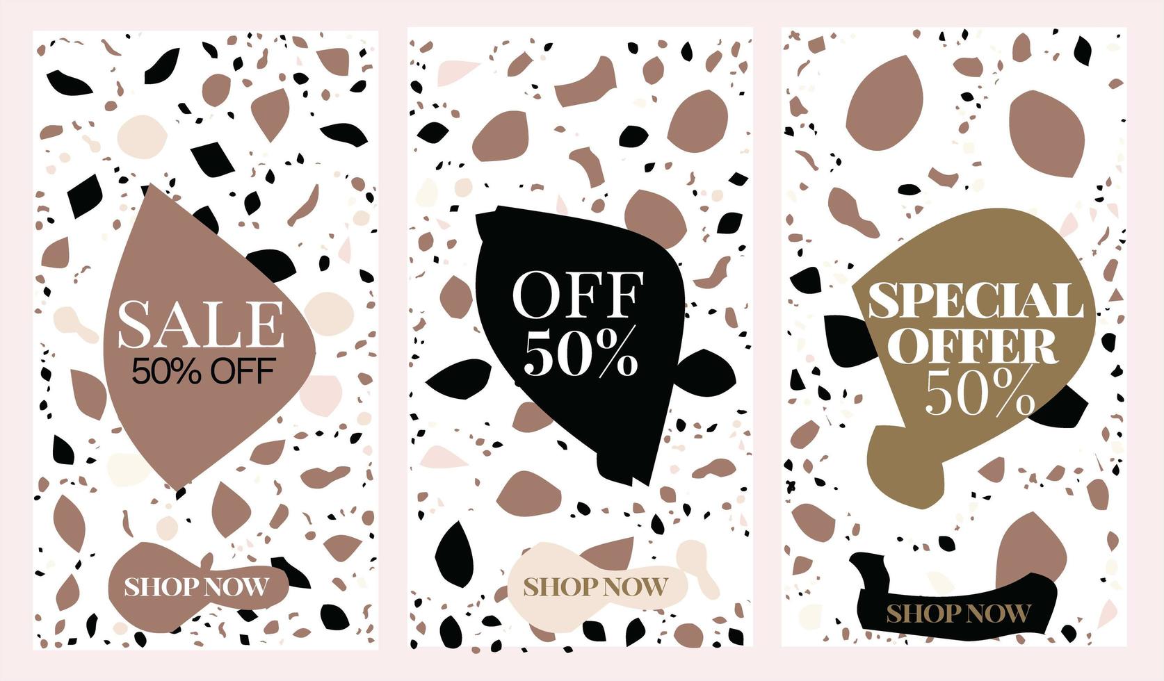 Sale banner set, elegant clean hand drawn terrazzo vector free download