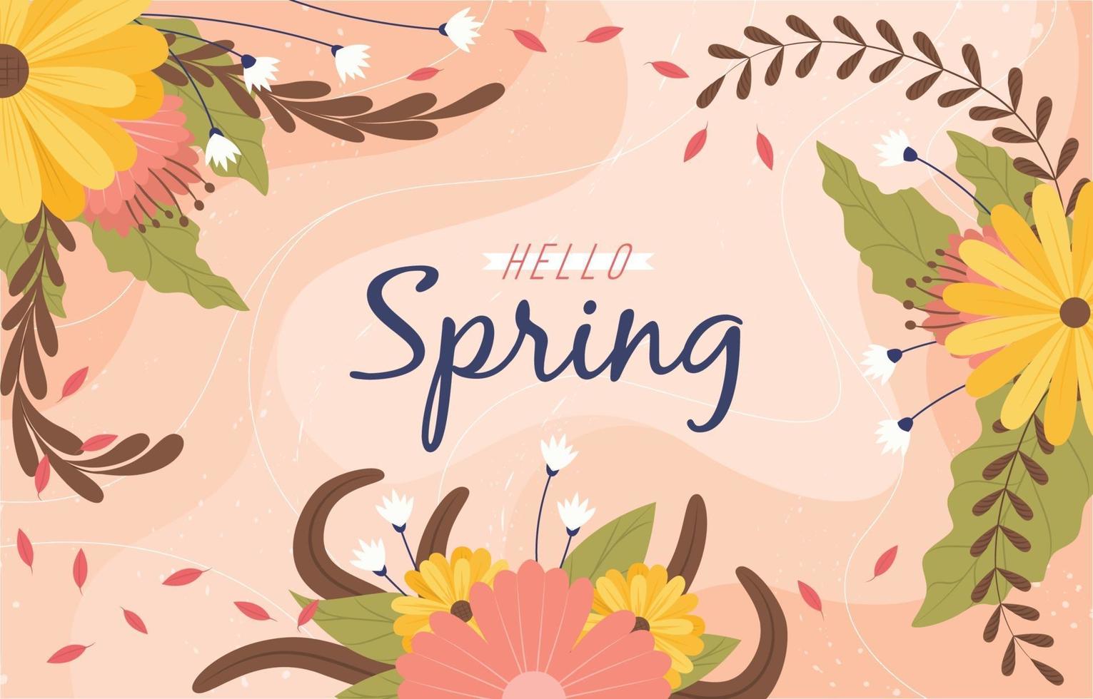 hola decoración de primavera con adorno de flores vector