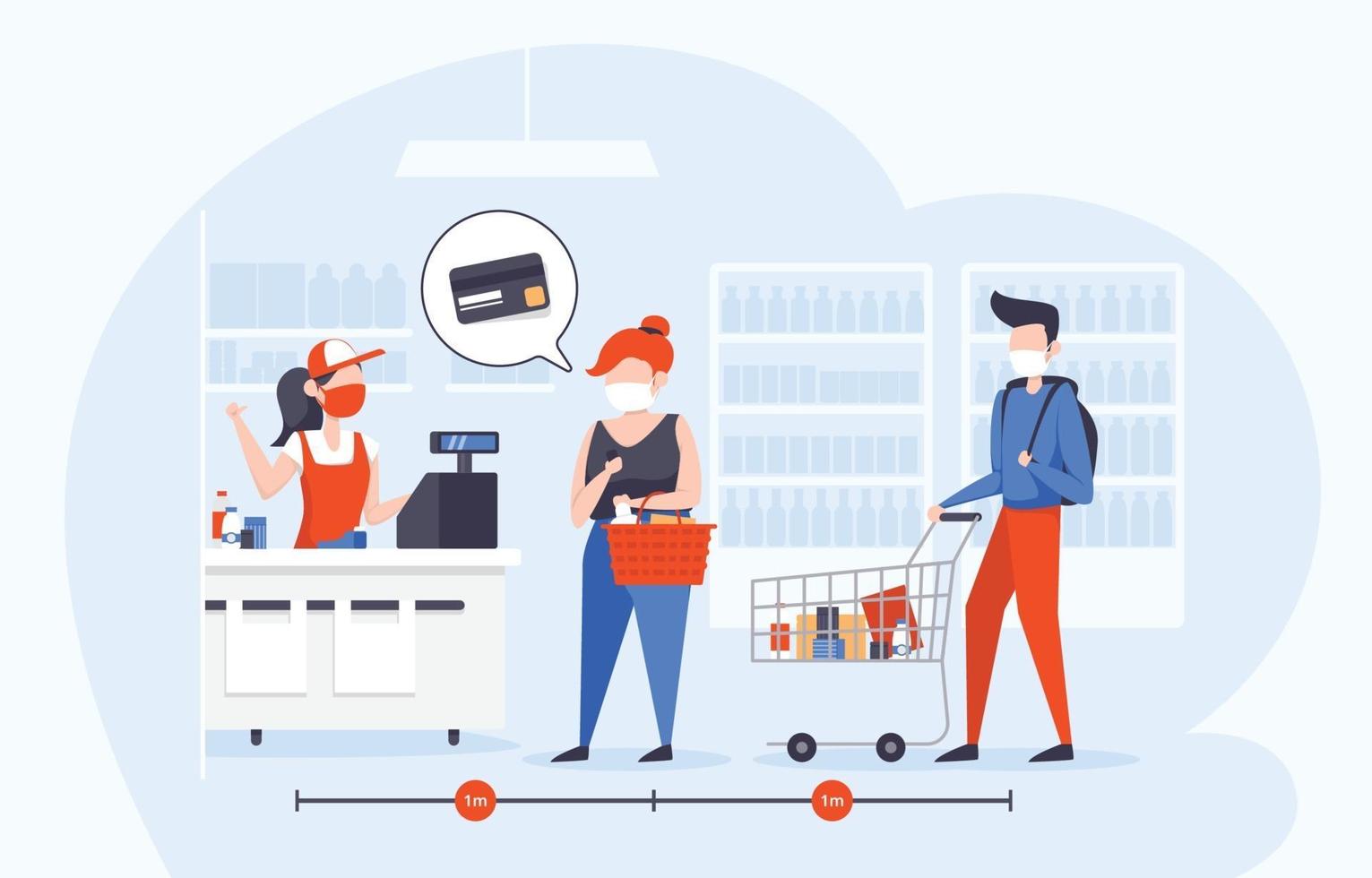 People in Store Apply Health Protocols vector