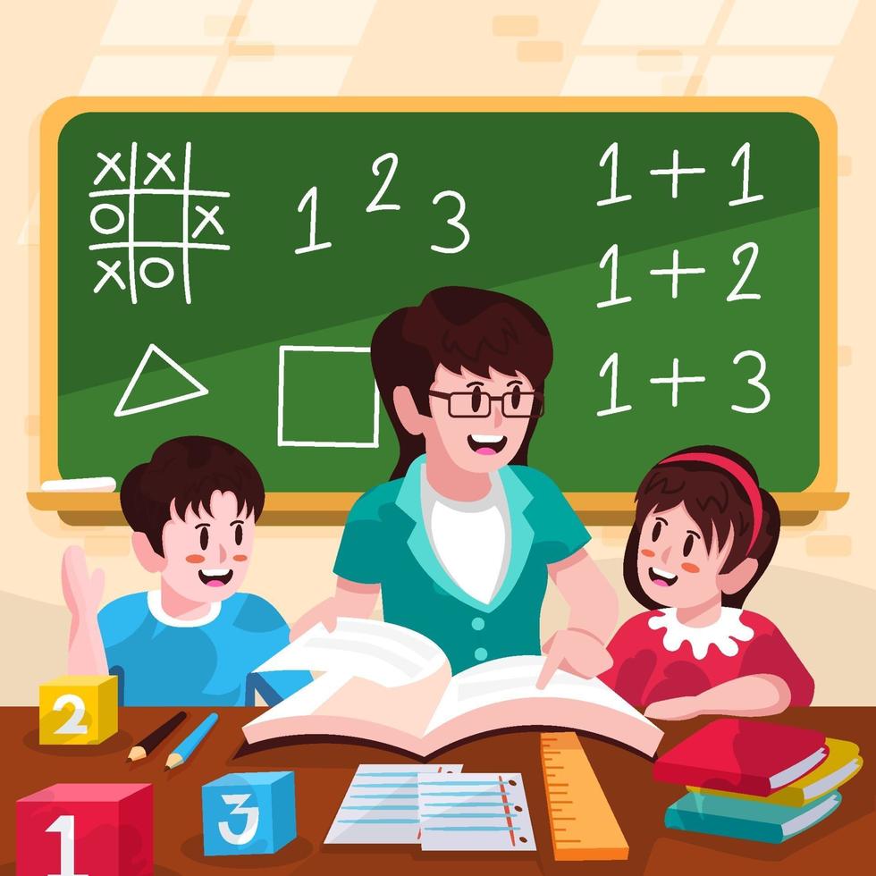 Teacher Teach Number Lessons to Her Students vector
