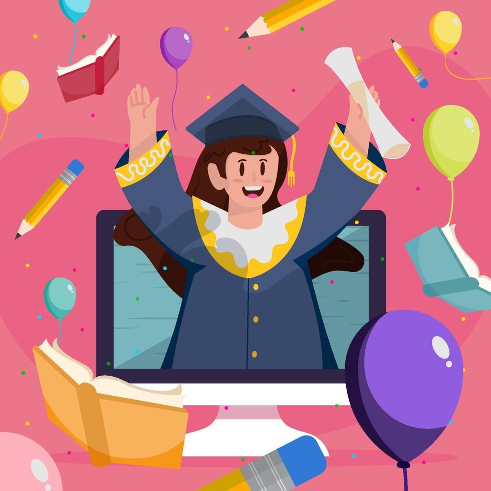 Women Celebrate Her Graduation Virtually Concept vector