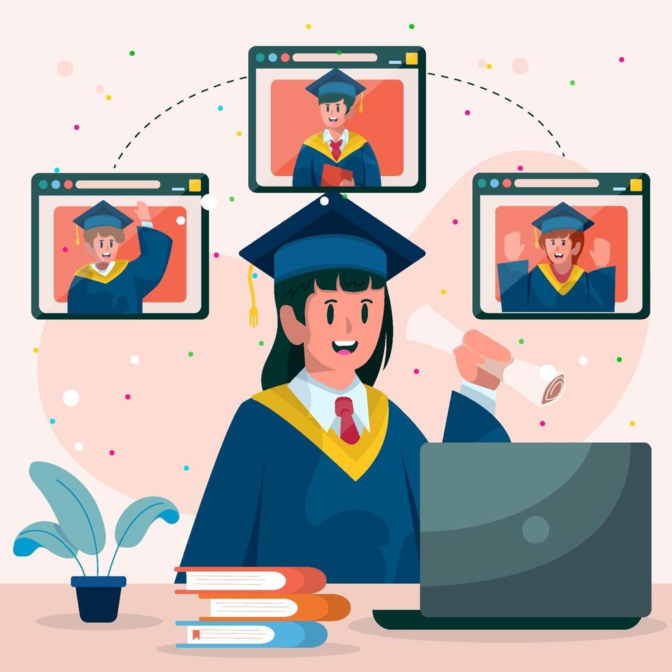 Graduation Online with Friends vector