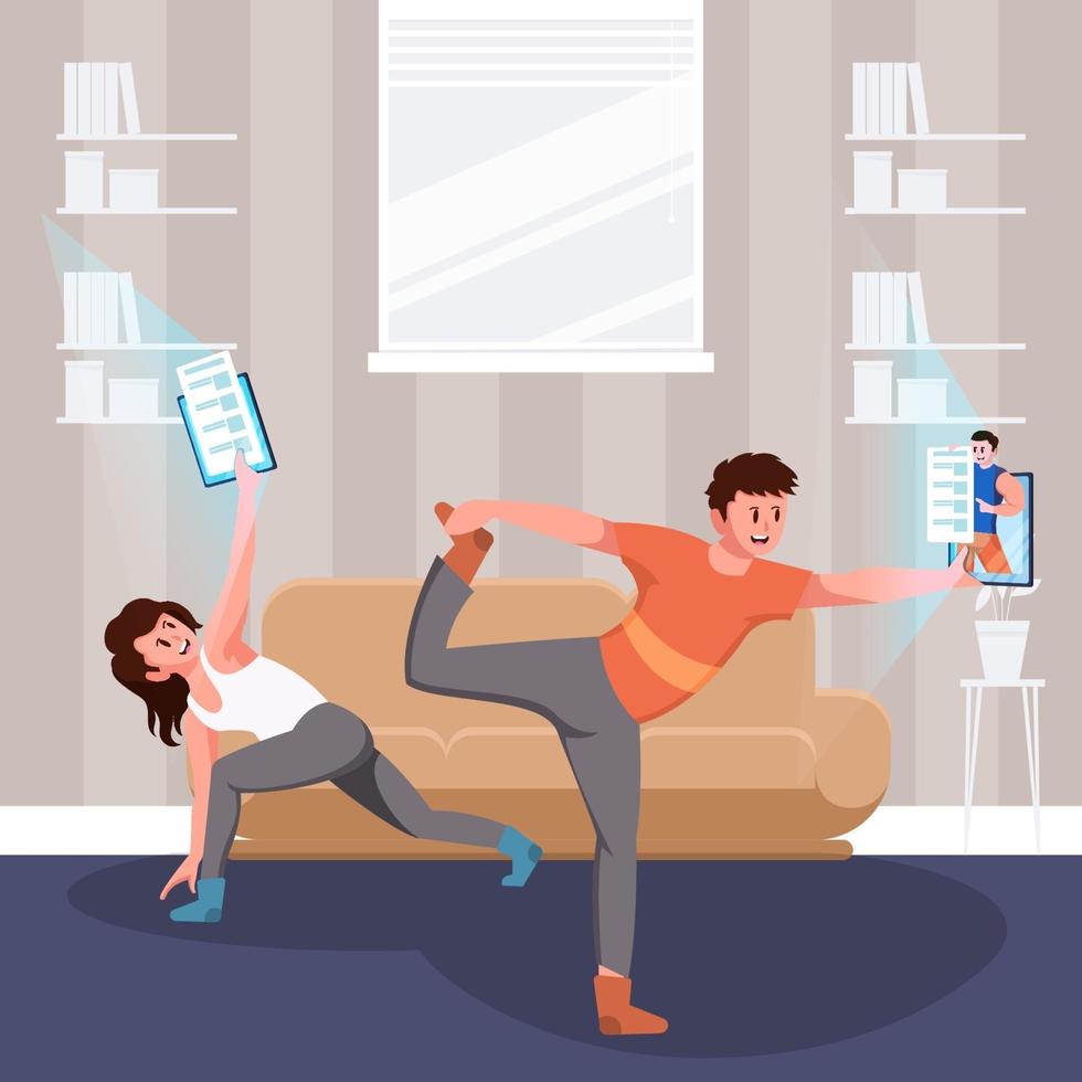 Man and Woman Exercise At Home Concept vector