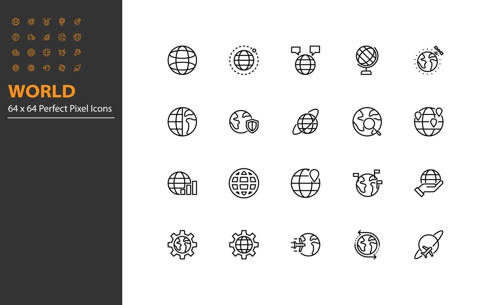 set of world thin line icons vector