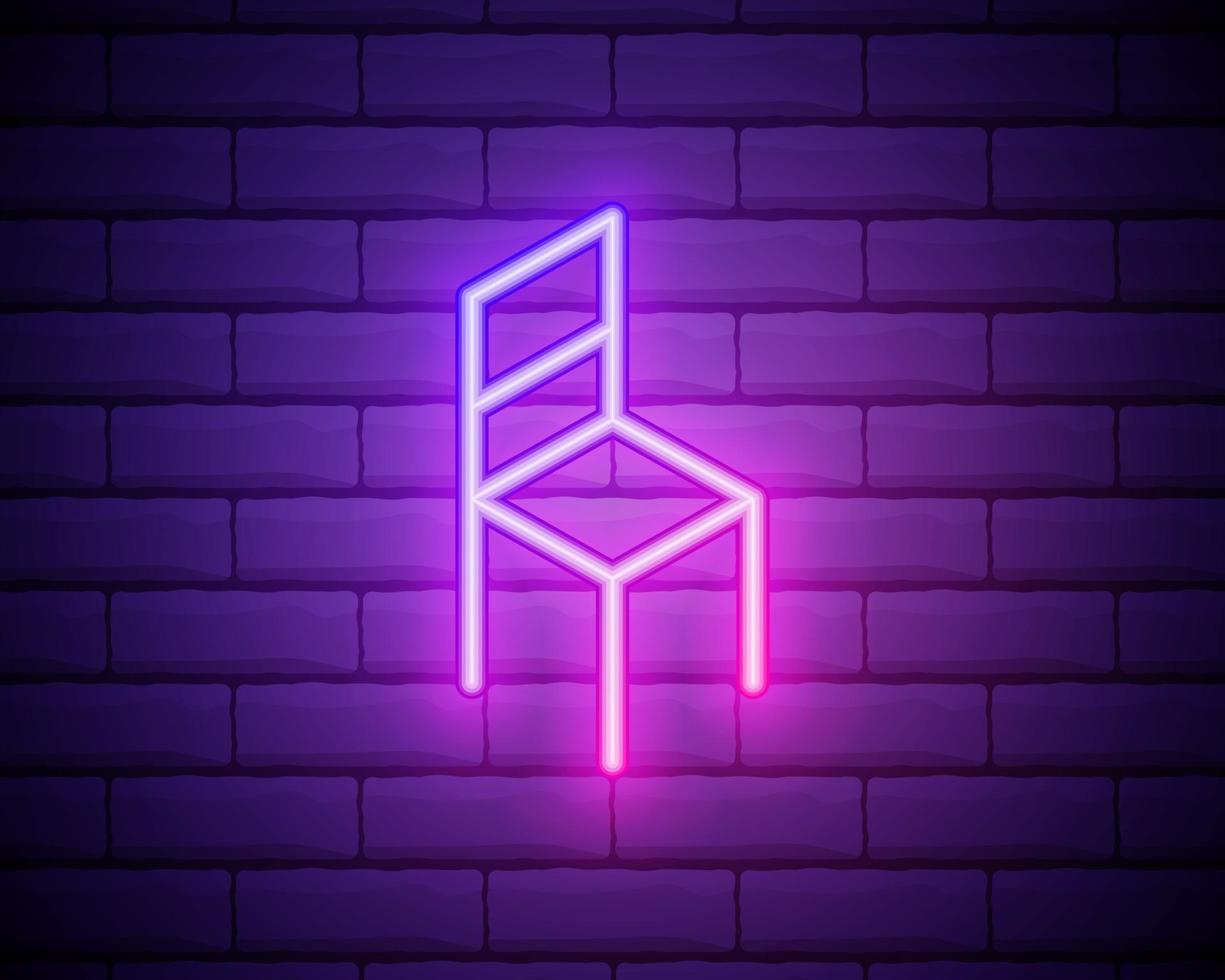 Glowing neon Chair icon isolated on brick wall background. Vector