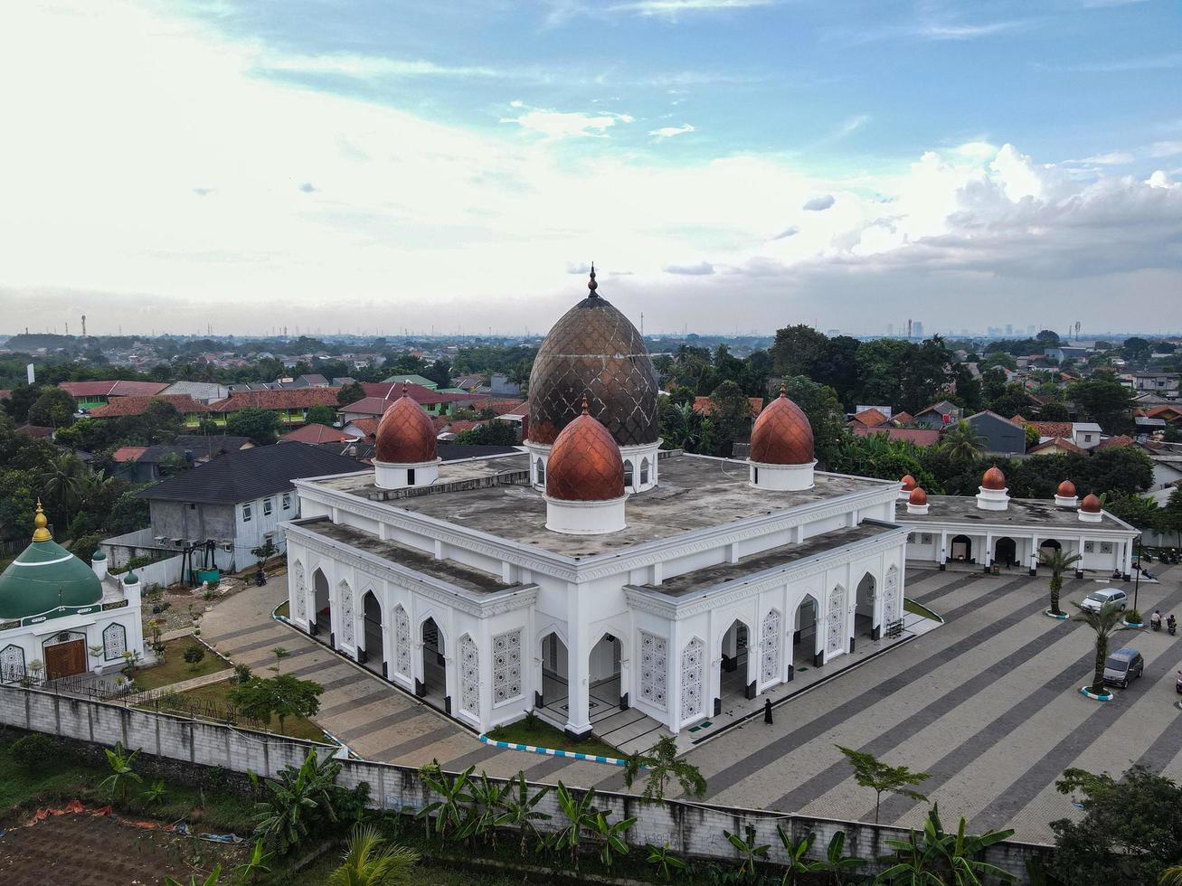 Depok, Indonesia 2021- Nurul Mustofa Center Mosque panorama, view of largest mosque in Depok photo