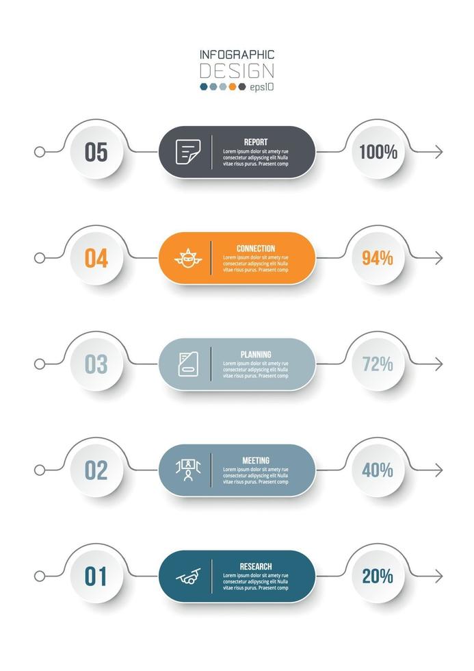 Plantilla de infografía de flujo de trabajo de proceso de 5 pasos. vector