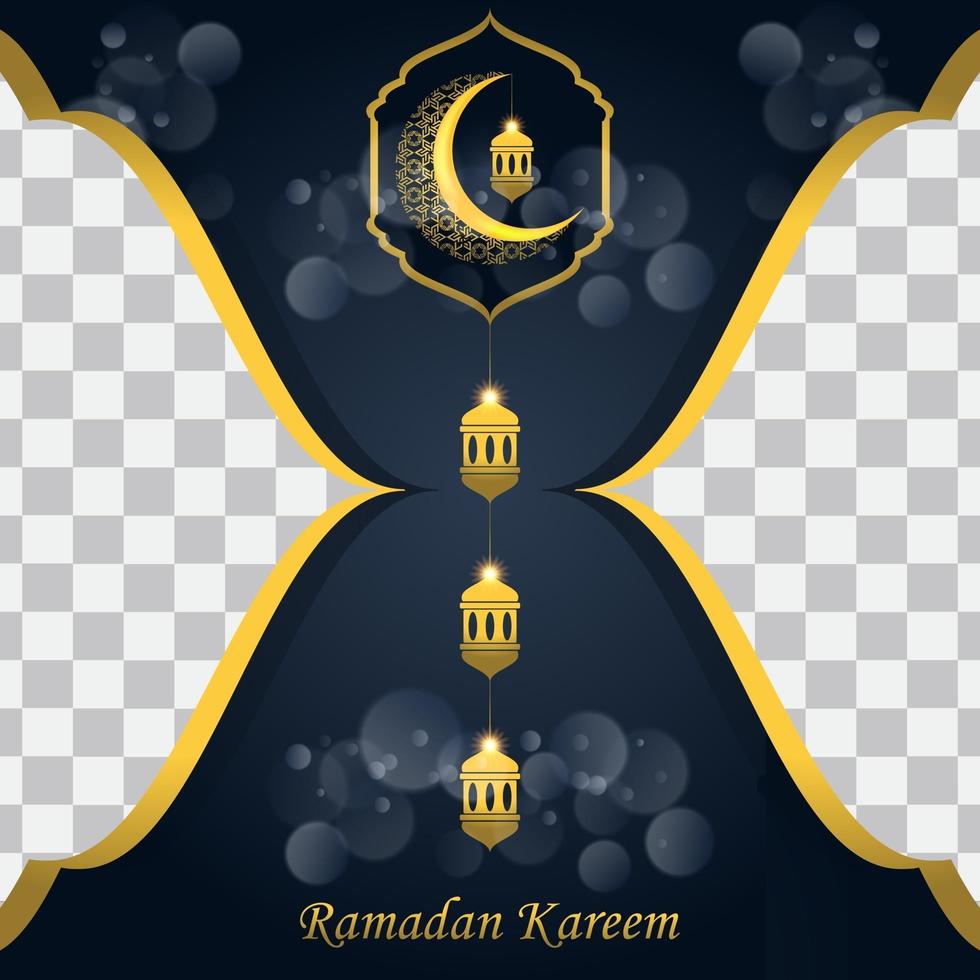 tarjeta de felicitación de Ramadán Kareem. plantilla de publicación de redes sociales con linterna árabe y luna. fondos islámicos para carteles, pancartas, tarjetas de felicitación y plantilla de publicación en redes sociales. vector