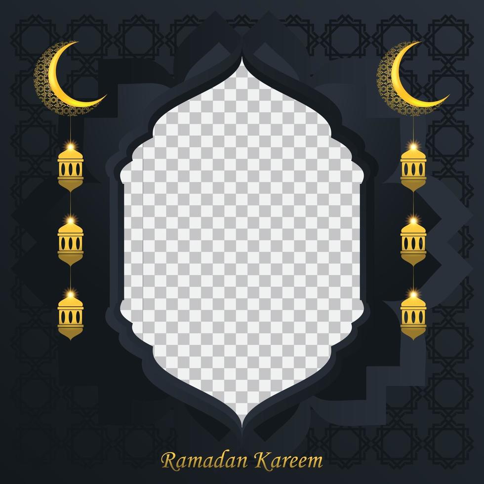 Fondo de ramadan kareem para la plantilla de diseño de publicaciones de redes sociales. luna creciente y elemento de linterna. fondos islámicos para carteles, pancartas, tarjetas de felicitación y plantilla de publicación en redes sociales. vector